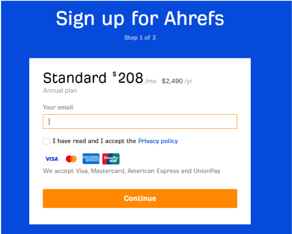 Sign Up On Ahrefs